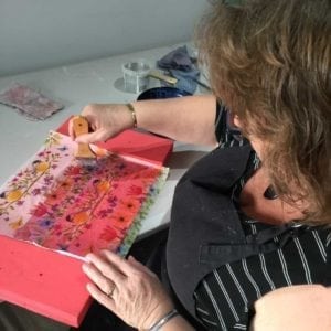 Decoupage and Stencil Workshop - Applying decoupage to wooden lid
