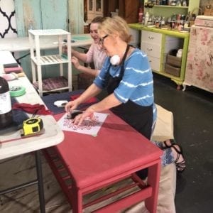 Learn To Shabby Workshop - Apply stencil to table