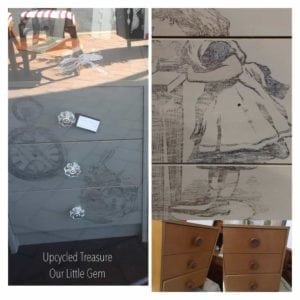 Upcycled Furniture - Stencil alice in wonderland retro drawers